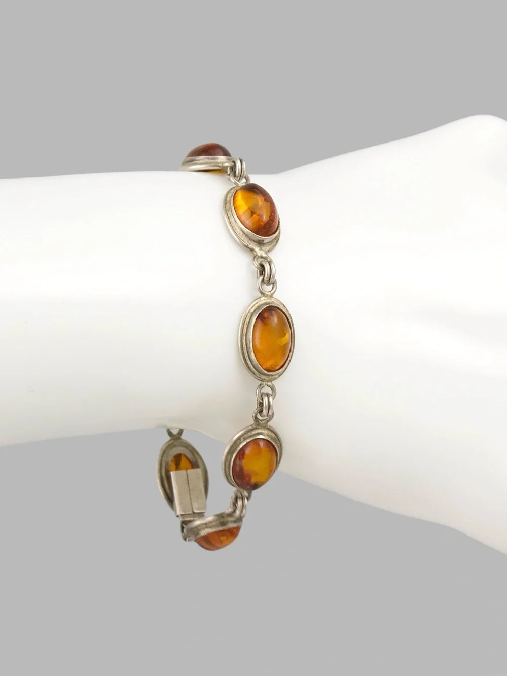 Vintage Baltic Amber Sterling Silver Link Bracelet